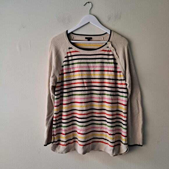Talbots Womens Beige Multicolored Stripe Contrasting Sleeve Sweater - Size 2X - Picture 7 of 13